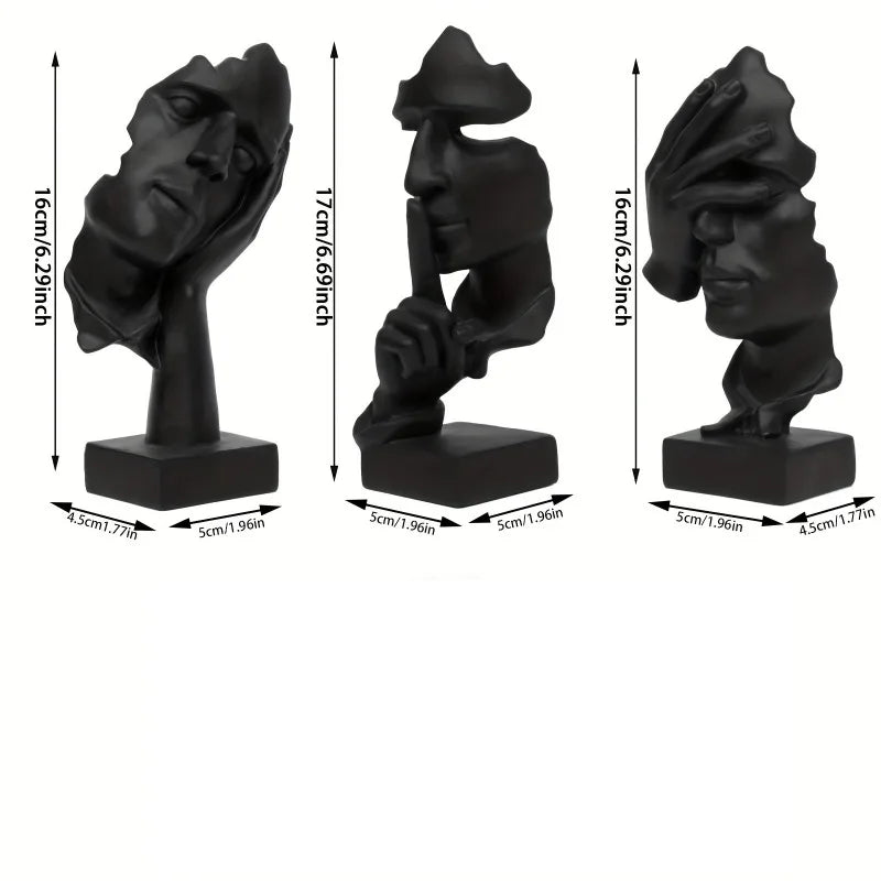 3-Piece “Thinker” Statue Set – Silence Is Gold Abstract Resin Figurines | Modern Home & Office Decorative Sculptures