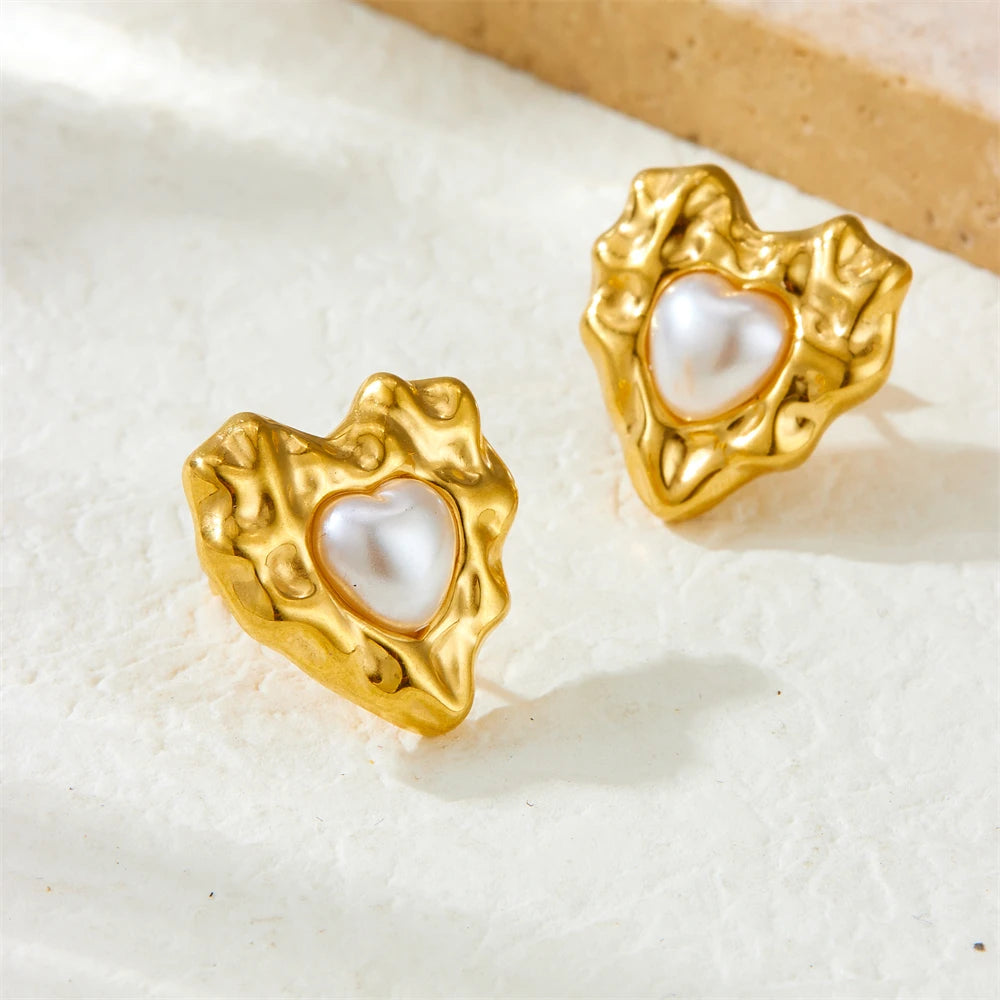 Golden Irregular Heart Pearl Jewellery Set