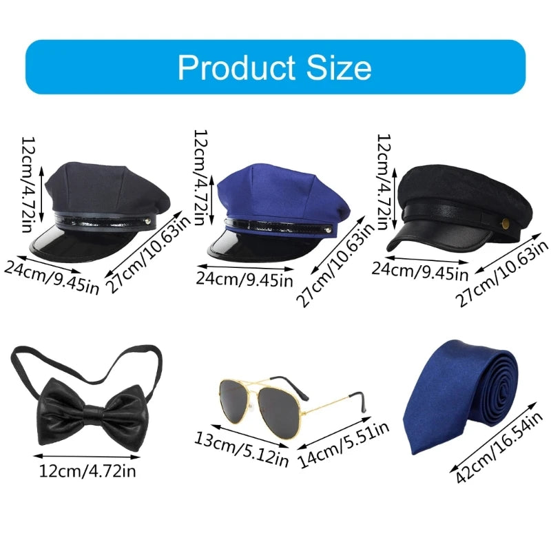 Men’s Chauffeur Costume Kit – Limo Driver Hat, Gloves, Tie & Sunglasses – Cosplay & Theme Party Accessories