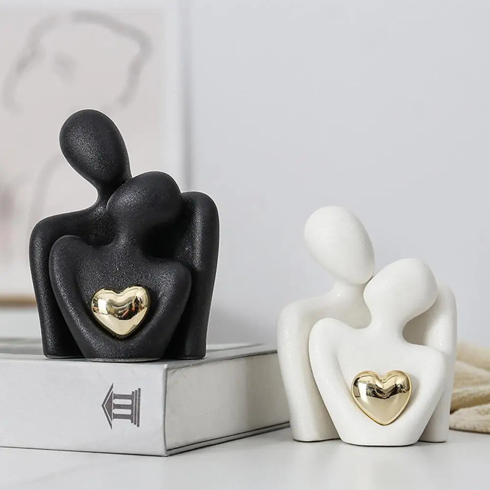 Ceramic Couple Hugging Figurine – Abstract Modern Love Sculpture for Home Décor & Gifts