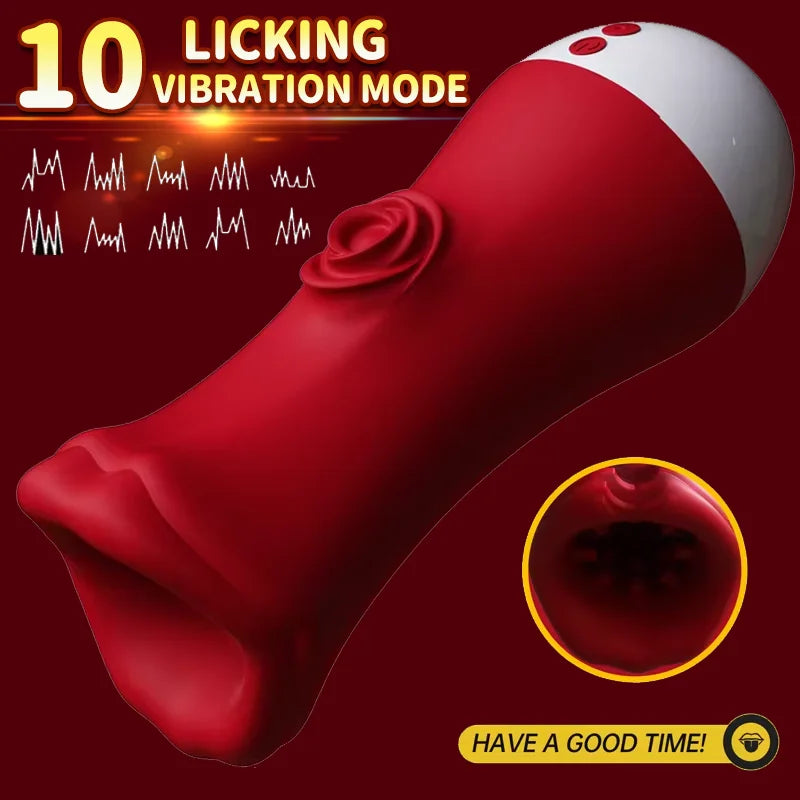 2-in-1 Male Tongue Licking & Deep Throat Masturbator – Glans Stimulator & Training Cup