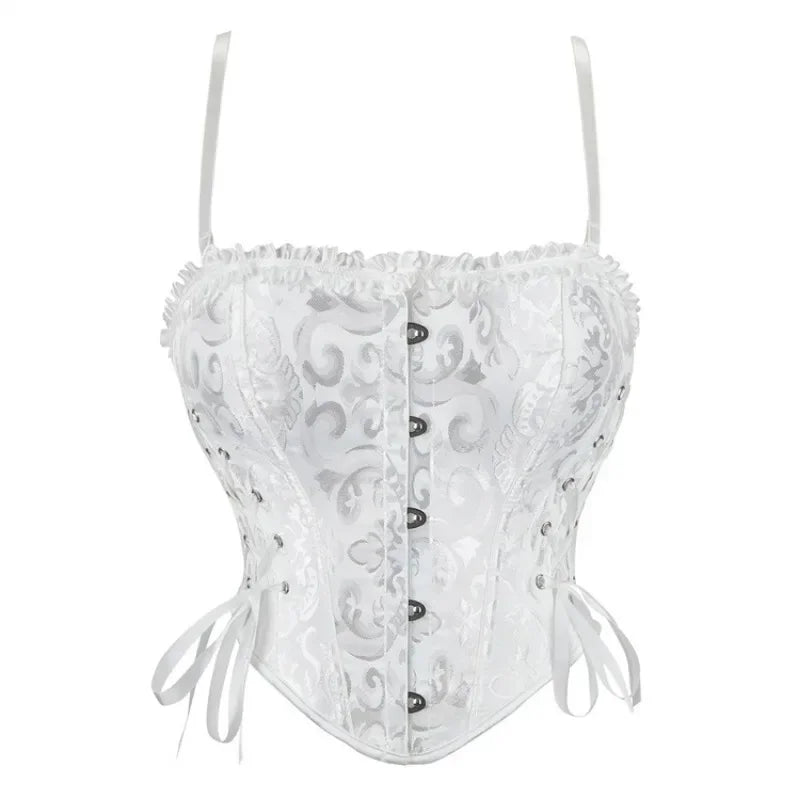 Sexy Lace-Up Overbust Corset Crop Top – Slimming Bustier Body Shaper Vest for Women, Short Torso Design (Black, White, Red)