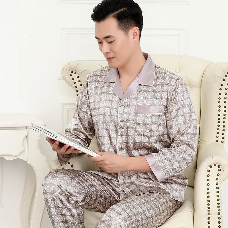 Men’s High-Quality Pajama Set – Short & Long Sleeve, Ice Silk Sleepwear, Plus Sizes