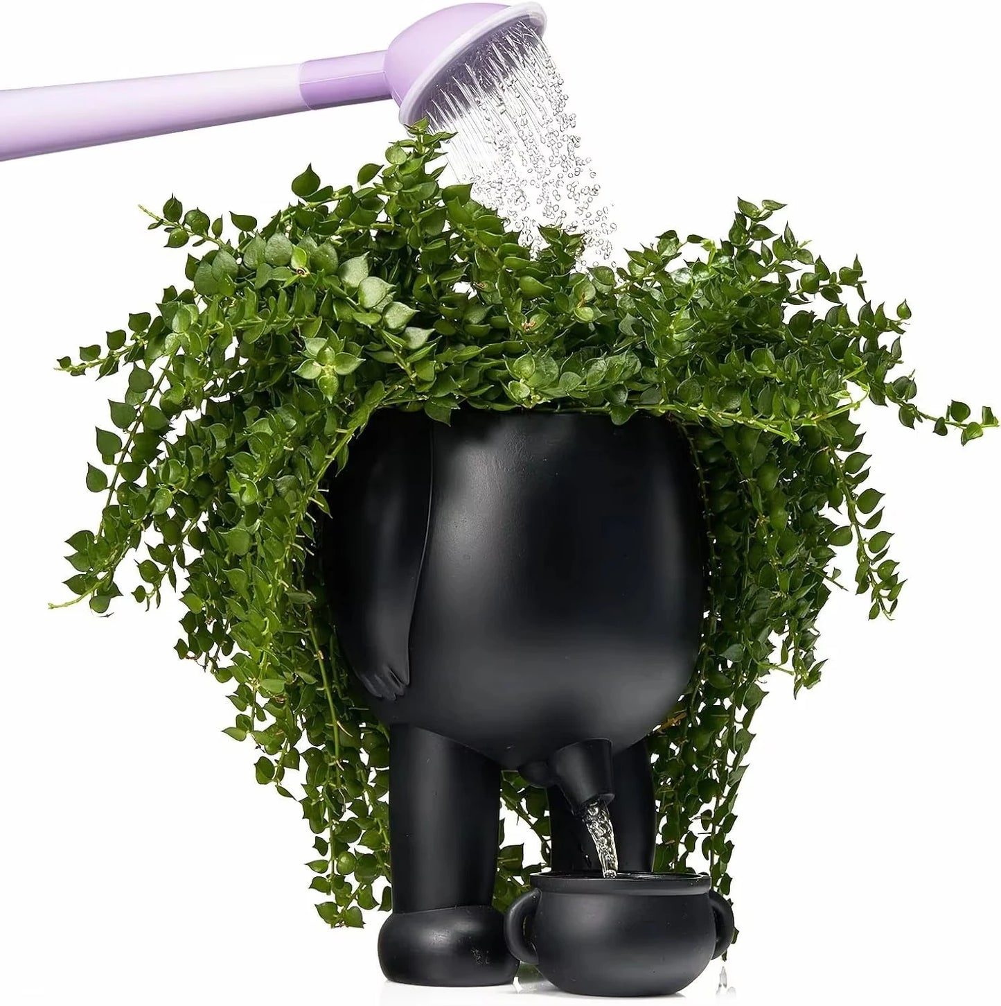 The Pot That Pees – Funny Ceramic Planter for Desk or Patio Black White Peeing Boy Cheeky Present Gift