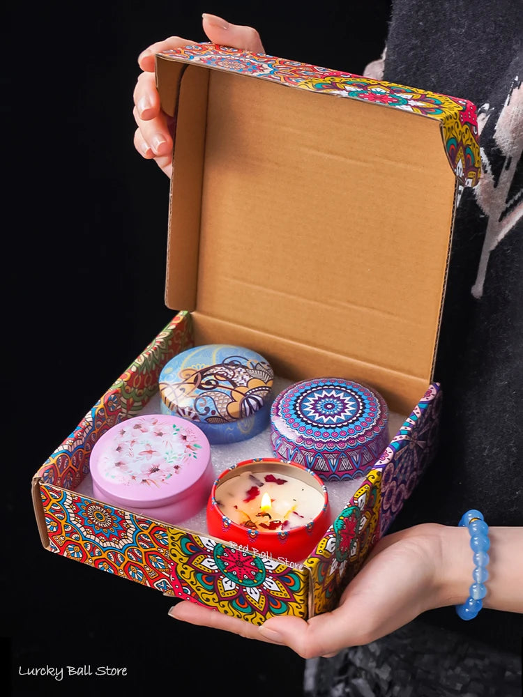 4pcs Aromatherapy Soy Candle Set – Long-Lasting Smokeless Jar Candles with Crystals & Dried Flowers for Romantic Home Décor & Gifts