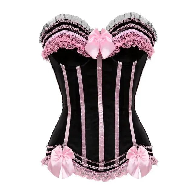 All Size Steampunk Corset – Striped Zip-Up Waist Trainer with Lacing, Sexy Bustier for Dance Parties & Costumes