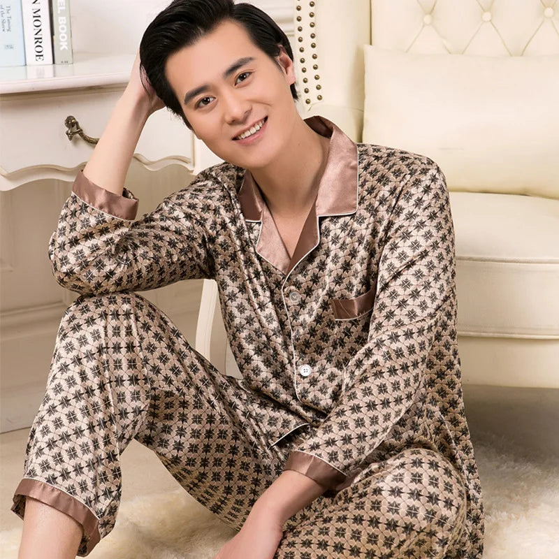 Men’s High-Quality Pajama Set – Short & Long Sleeve, Ice Silk Sleepwear, Plus Sizes