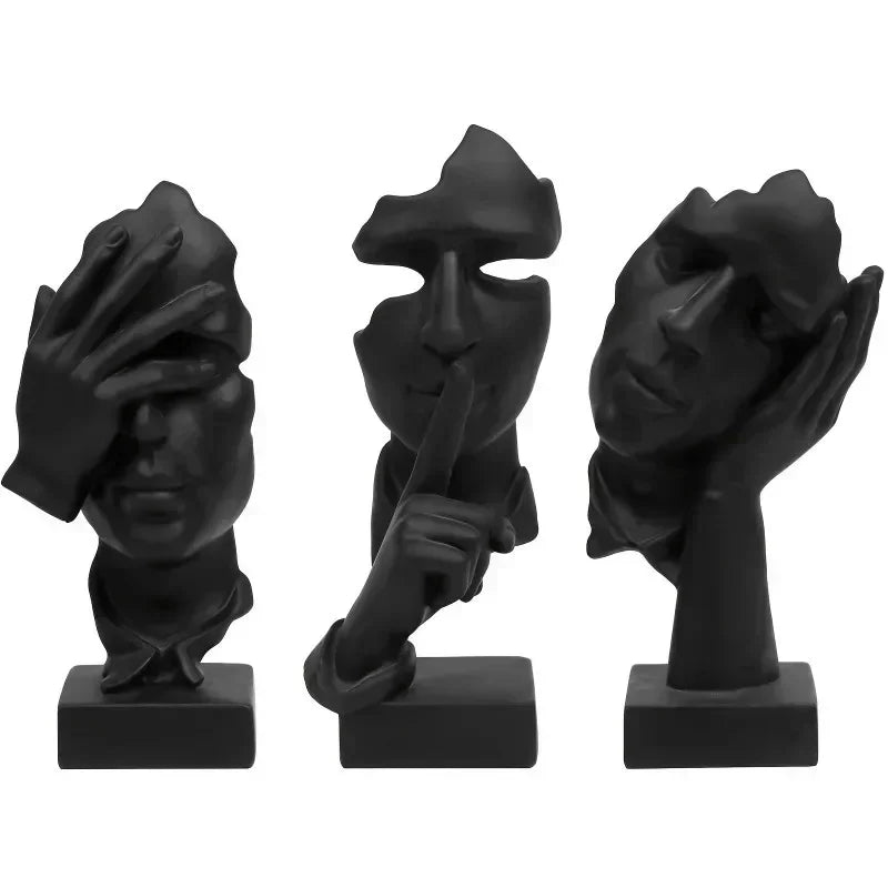 3-Piece “Thinker” Statue Set – Silence Is Gold Abstract Resin Figurines | Modern Home & Office Decorative Sculptures