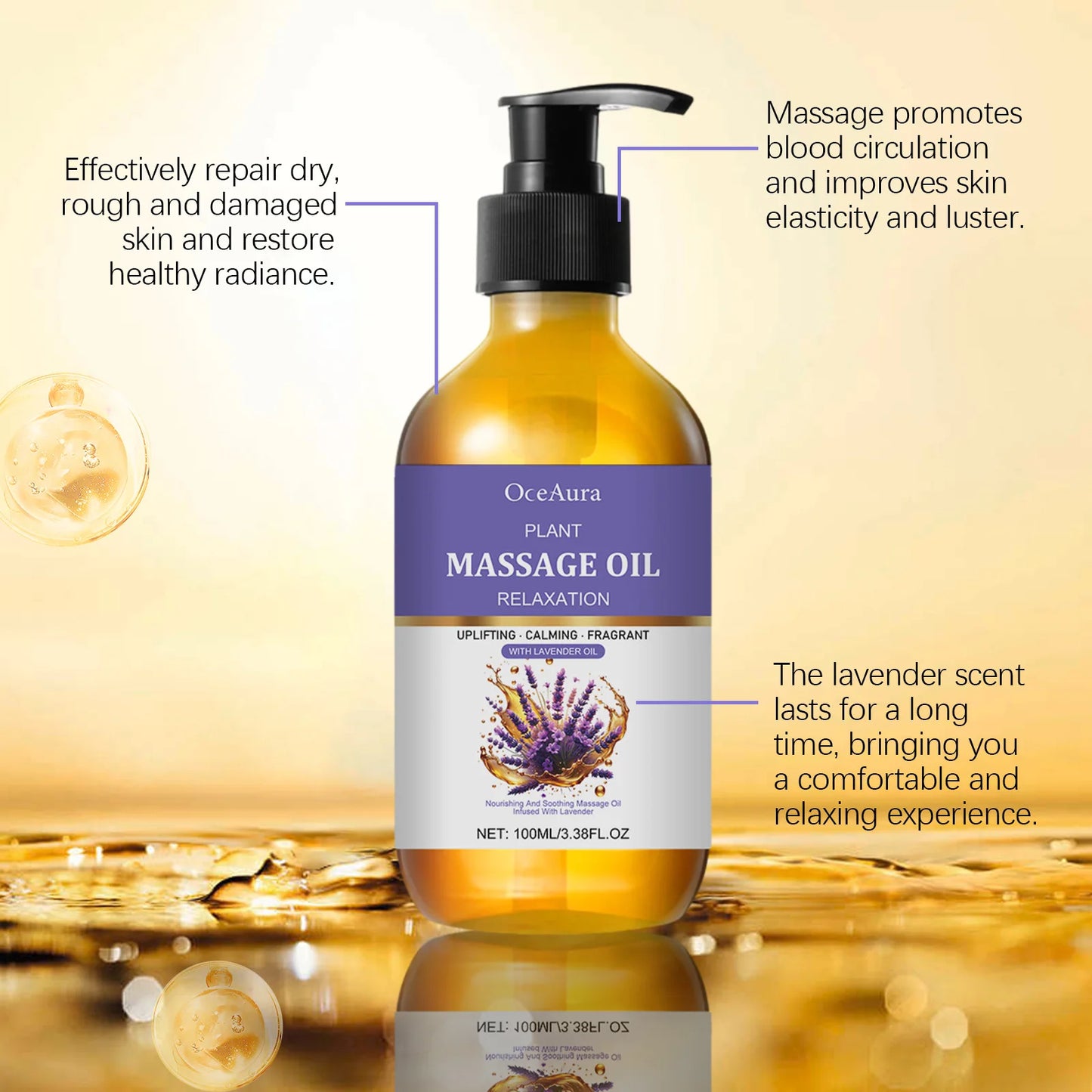 Lavender Relaxing Massage Oil – Moisturizing Body Oil for Stress Relief, Muscle Relaxation & Better Sleep | Aromatherapy Fragrance Oil