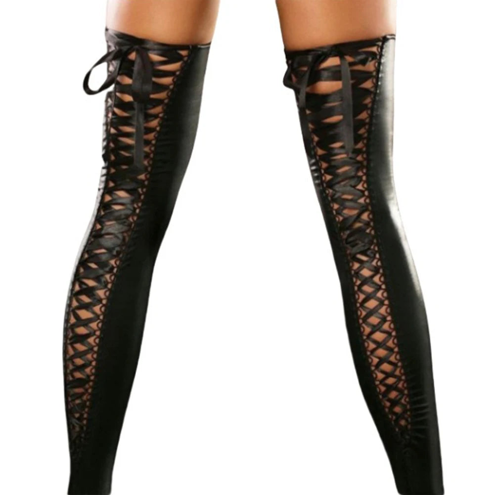 Lace Up & Stand Out – Thigh-High Patent Leather Stockings