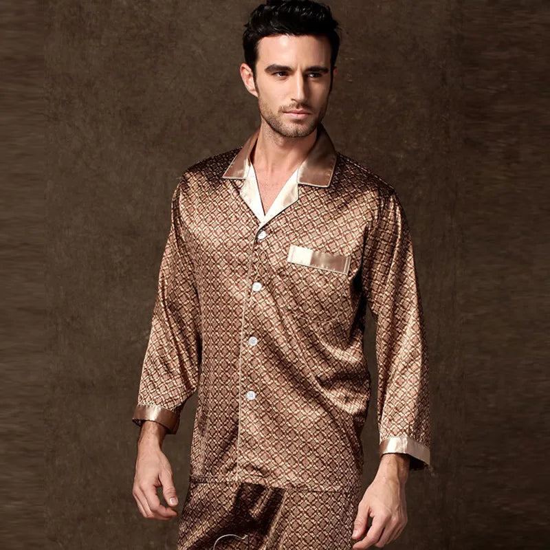 Men’s High-Quality Pajama Set – Short & Long Sleeve, Ice Silk Sleepwear, Plus Sizes
