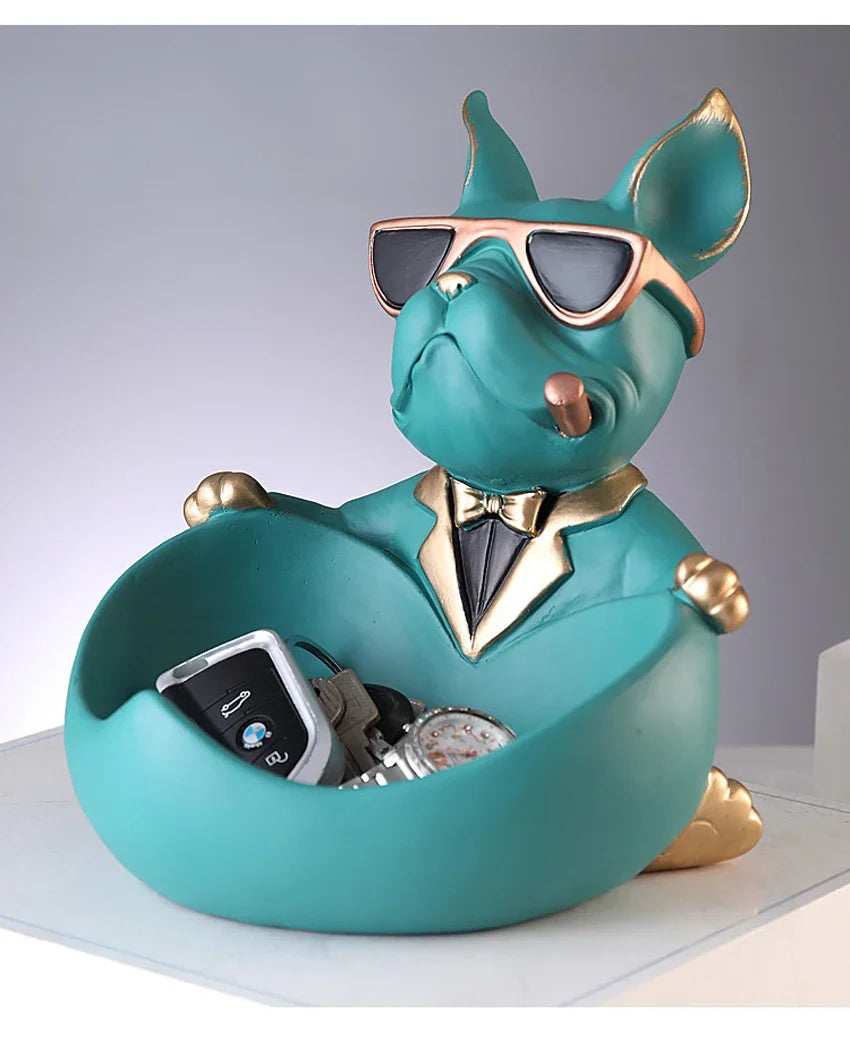 Cool Dog Figurine with Storage Box – Resin Dog Statue & Decorative Tray | Home Decor, Animal Ornament, Sculpture & Gift