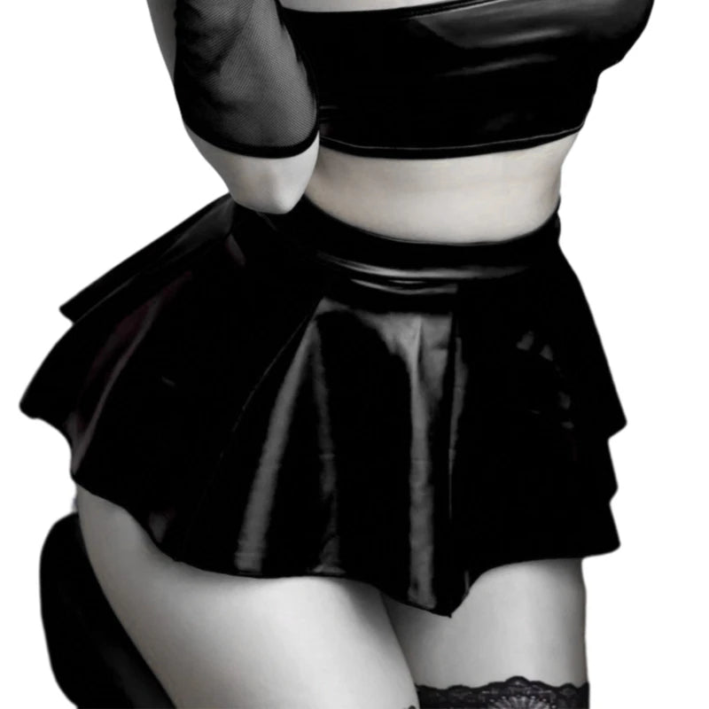 Sexy Women’s PU Leather Pleated Mini Skirt – High-Waisted Short Skirt for Party & Club Lingerie