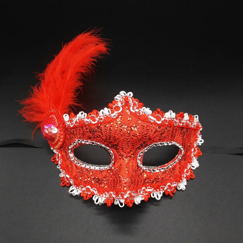 Seductive Lace & Feather Mask – Elegant Half Face Cover for Cosplay, Masquerades & Party Costumes