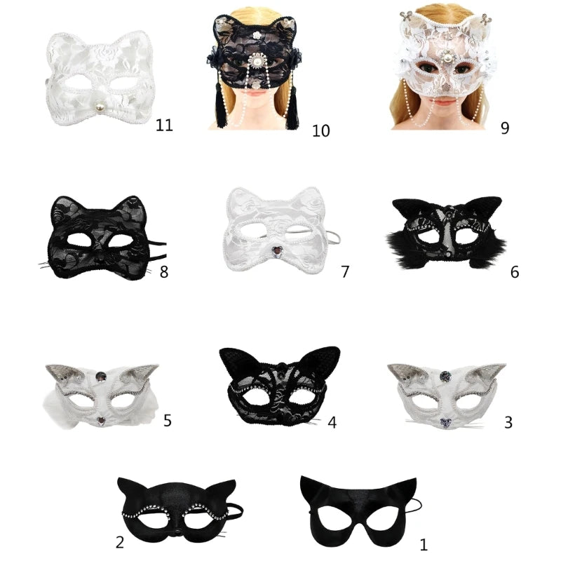 Sexy Lace Cat Face Mask – Elegant Masquerade & Halloween Mask for Women