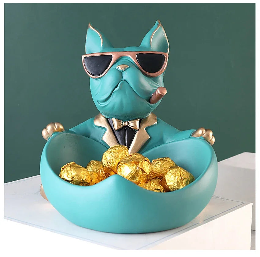 Cool Dog Figurine with Storage Box – Resin Dog Statue & Decorative Tray | Home Decor, Animal Ornament, Sculpture & Gift