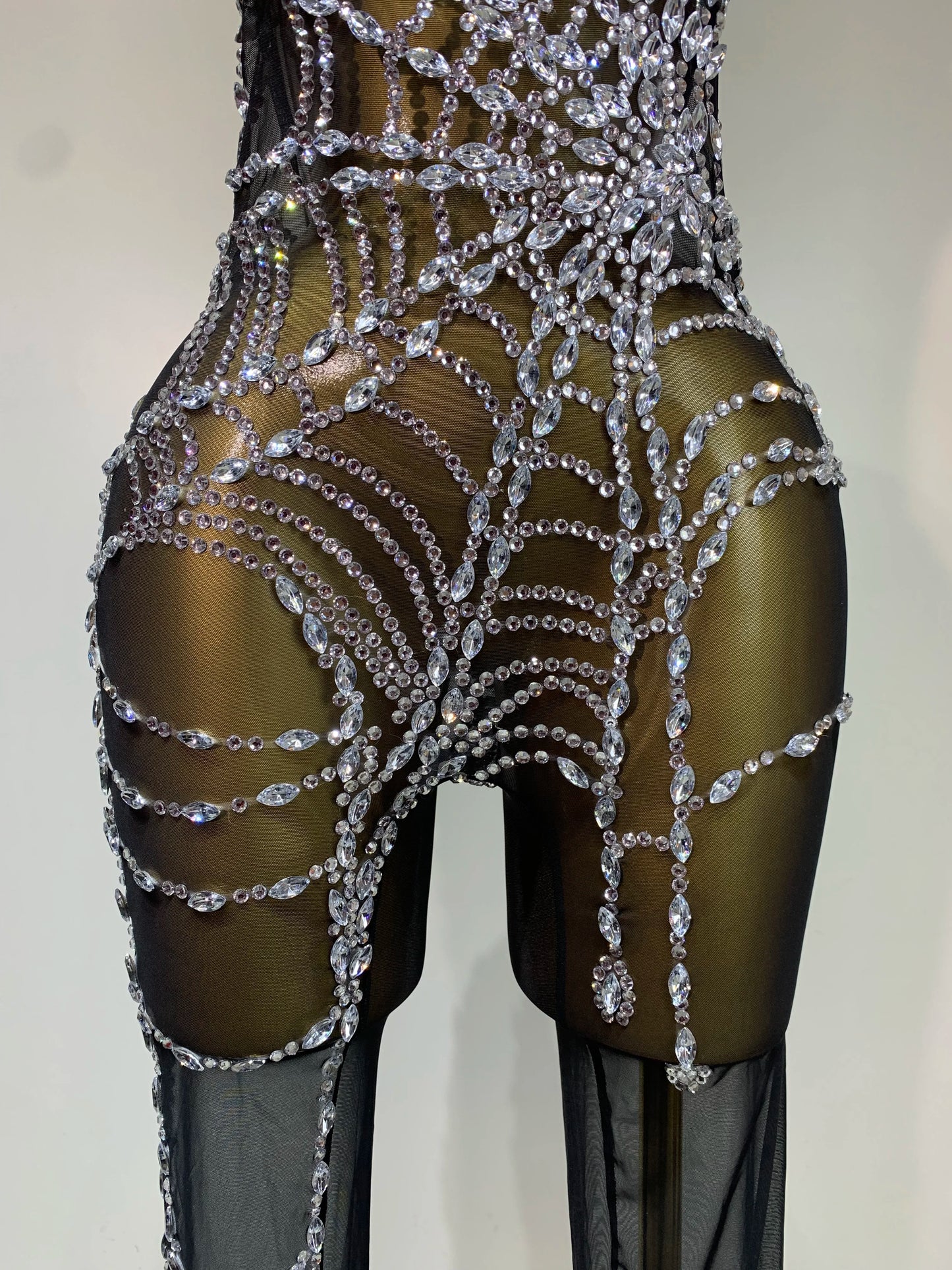 Sparkly Mesh Diamond Jumpsuit for Women – Sexy See-Through Clubwear, Go-Go Dancer & Drag Queen Stage Costume