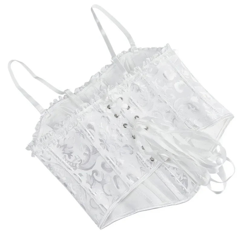 Sexy Lace-Up Overbust Corset Crop Top – Slimming Bustier Body Shaper Vest for Women, Short Torso Design (Black, White, Red)