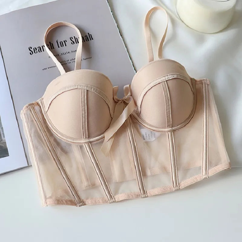 French Lace Dobby Corset Lingerie Set – Soft Bra & Panties for Women, Romantic Wedding Body Shaper & Cropped Top Underwear