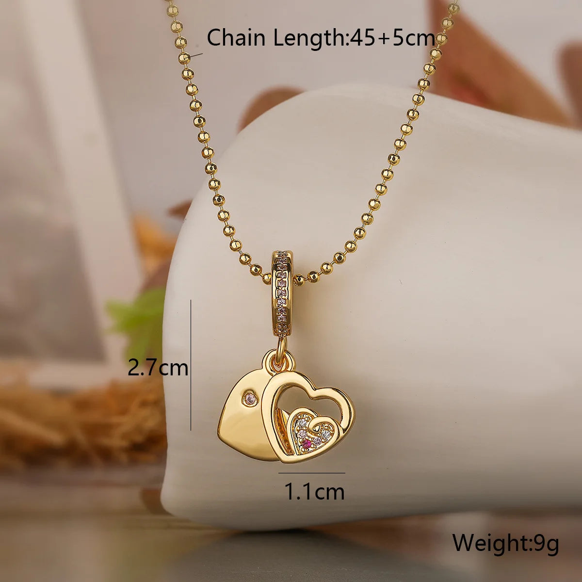 Shimmering Zircon Heart Necklace – Gold Stainless Steel