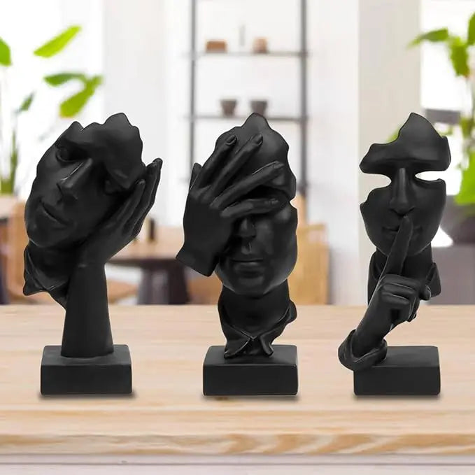 3-Piece “Thinker” Statue Set – Silence Is Gold Abstract Resin Figurines | Modern Home & Office Decorative Sculptures