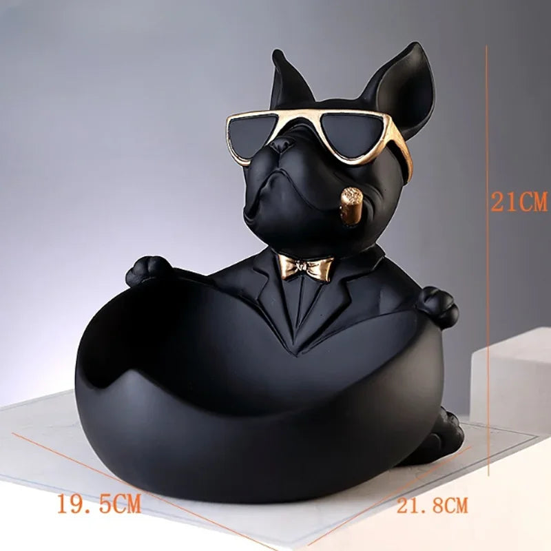 Cool Dog Figurine with Storage Box – Resin Dog Statue & Decorative Tray | Home Decor, Animal Ornament, Sculpture & Gift