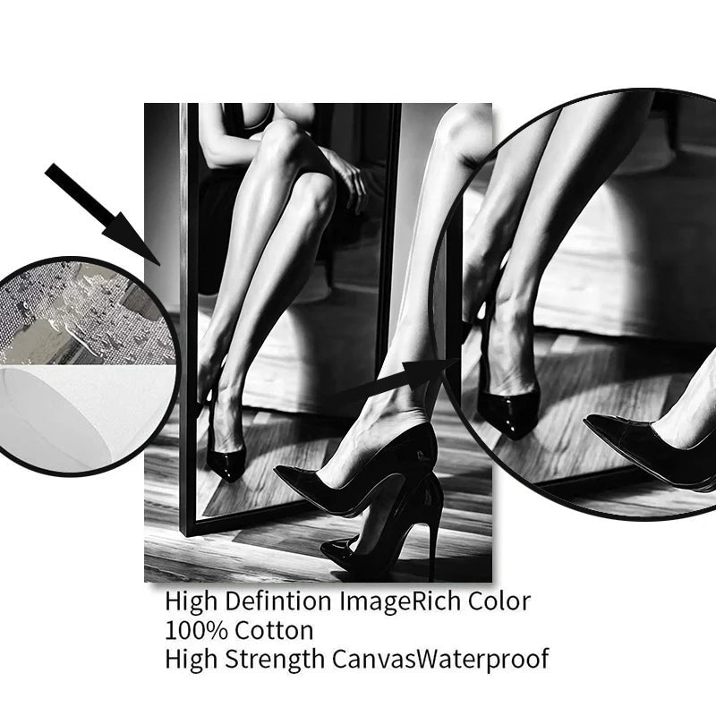 Midnight Glamour – Black & White Heels Art