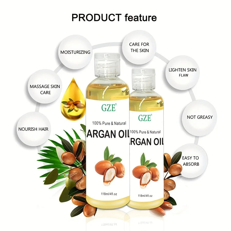 Organic Moroccan Argan Oil – 100% Pure, Cold-Pressed Virgin Oil for Hair, Face, Body & Scalp | Premium Moisturizer for Dry & Damaged Skin