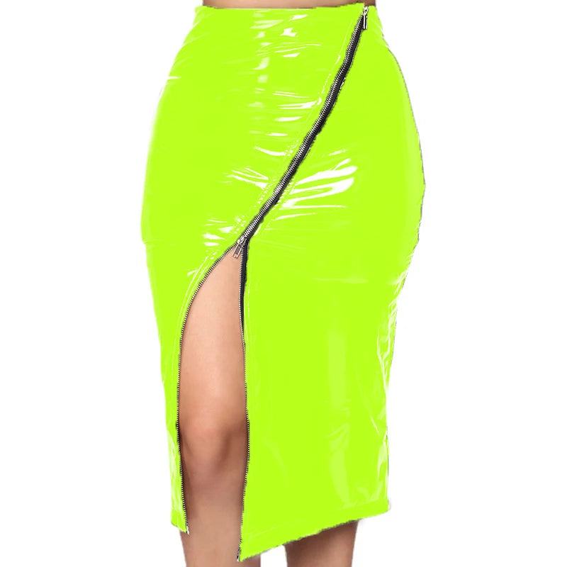 Seductive Women’s Full Zip Faux Leather PVC Pencil Skirt – High-Waisted Latex Skirt in 5XL, 6XL, 7XL for Nightclub & Party