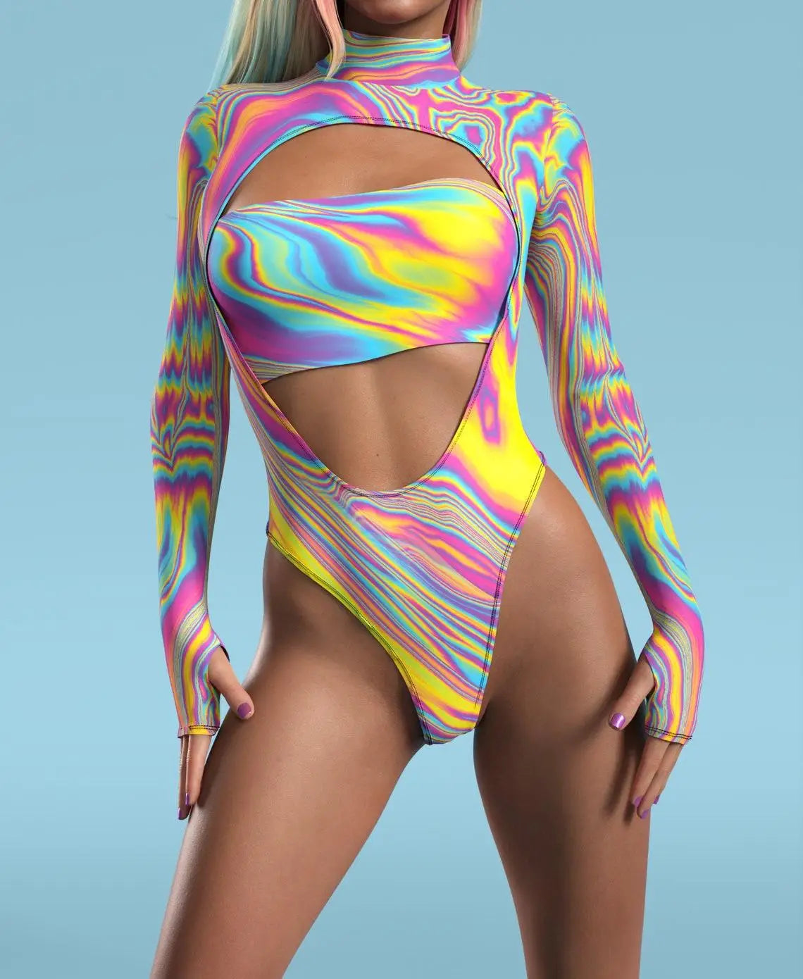 Choice of colours - Sexy Women’s Graffiti Art Bodysuit – Open-Heart Leotard Tights Jumpsuit for Carnival, Party, Cosplay & Swimwear