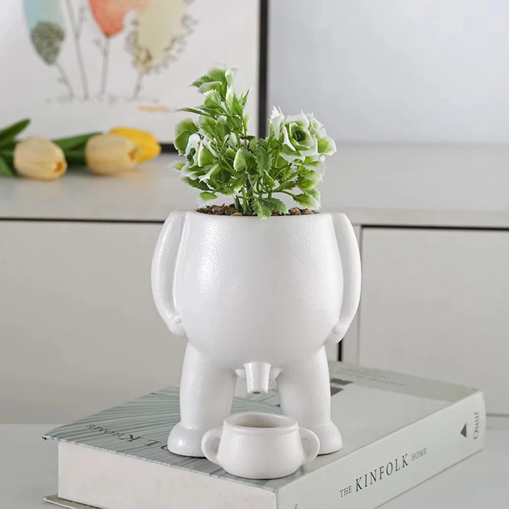 The Pot That Pees – Funny Ceramic Planter for Desk or Patio Black White Peeing Boy Cheeky Present Gift