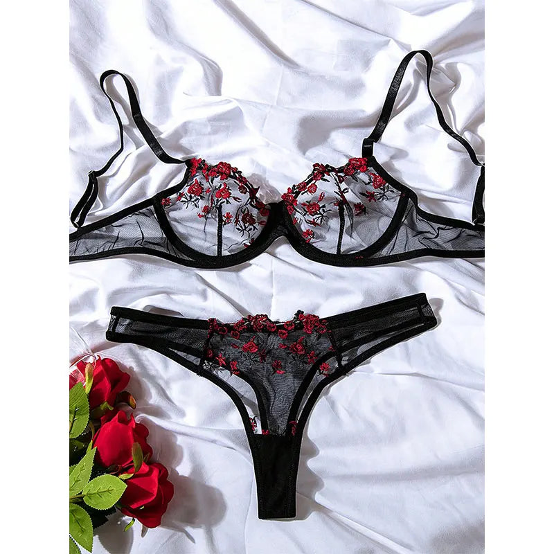 Intimate Temptation – Sexy Embroidered Lace Lingerie Costume Set