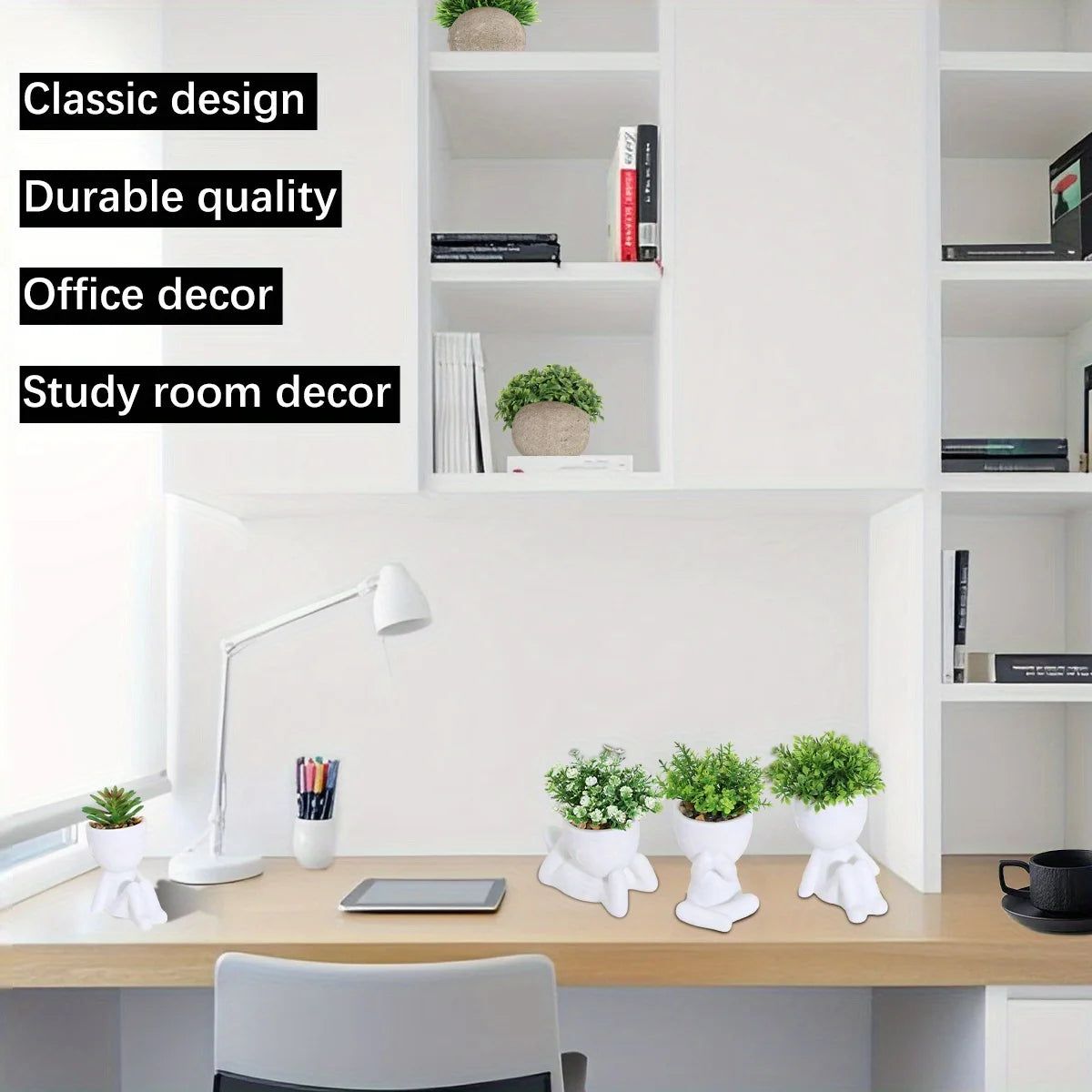 Adorable Eucalyptus Plant in Black & White Character Pot Sexy Boy Girl Pose Mini Planter for Home Decor Present Gift