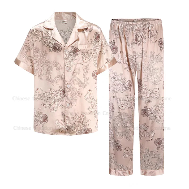 Luxury Comfort – Dragon Print Satin Pijamas for Men
