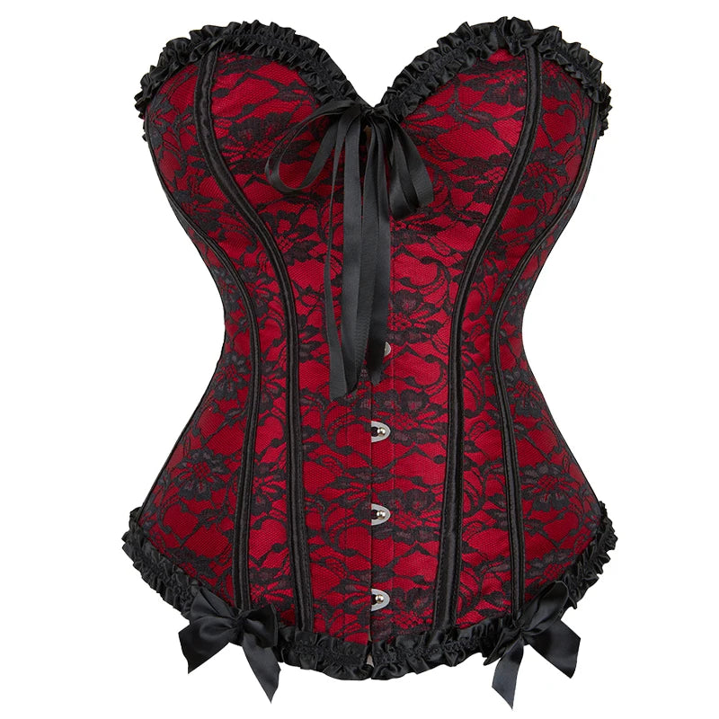 Sexy Gothic Overbust Corset Top – Lace-Up Boned Bustier with Elastic Fit, Steampunk Body Shaper for Women