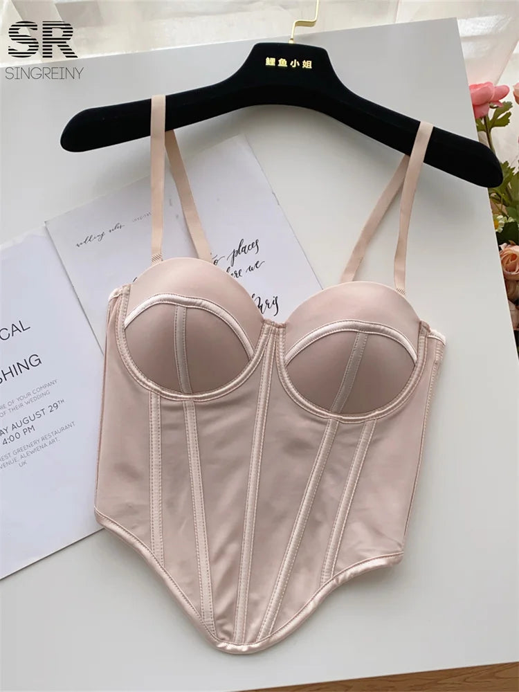 Fashion Sexy Camisole for Women – Slim Fit French-Style Solid Sleeveless Tank Top with Built-In Bra