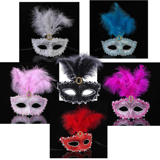 Enchanting Eye Mask – Lace, Feather, and Diamond Applique for Carnival, Halloween & Masquerade Cosplay