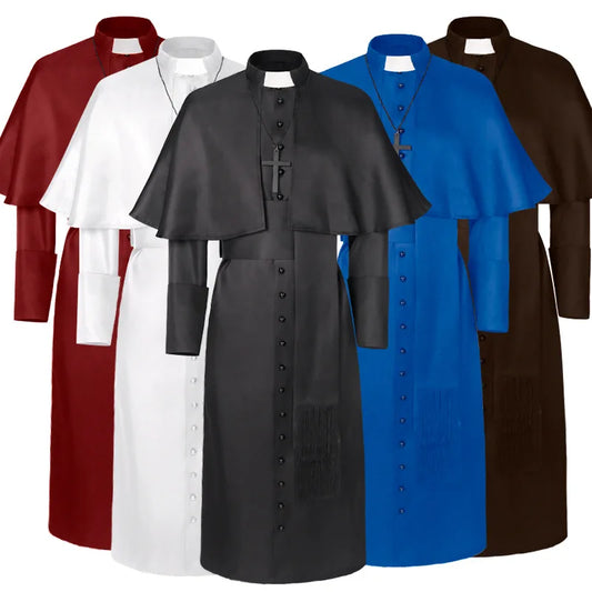 Men's Robe Clergy Cassock Medieval Priest Costume Church Religious Roman Soutane Pope Pastor Father Costumes Mass Missionary Colours Cheeky Halloween Party