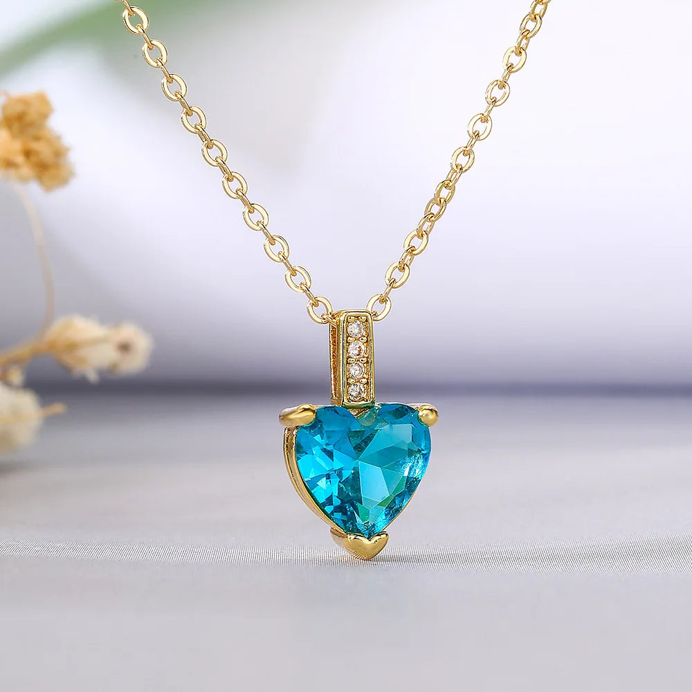 Shimmering Zircon Heart Necklace – Gold Stainless Steel