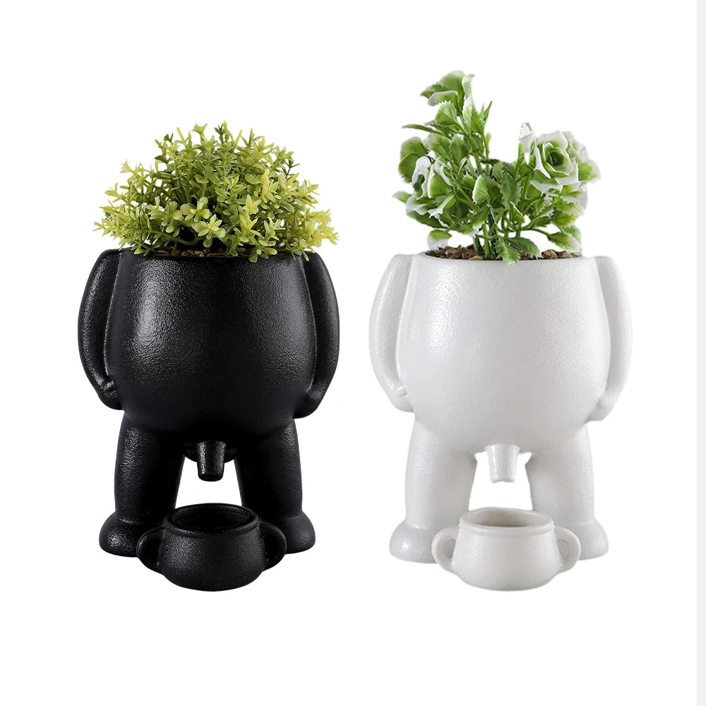 The Pot That Pees – Funny Ceramic Planter for Desk or Patio Black White Peeing Boy Cheeky Present Gift