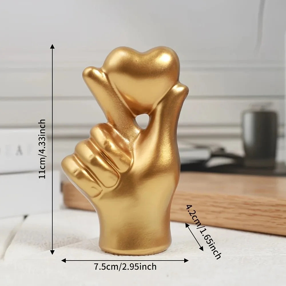 Luxury Heart Hand Gesture Sculpture – Modern Resin Desktop Ornament | Love Finger Art for Home, Office & Shelf Decor