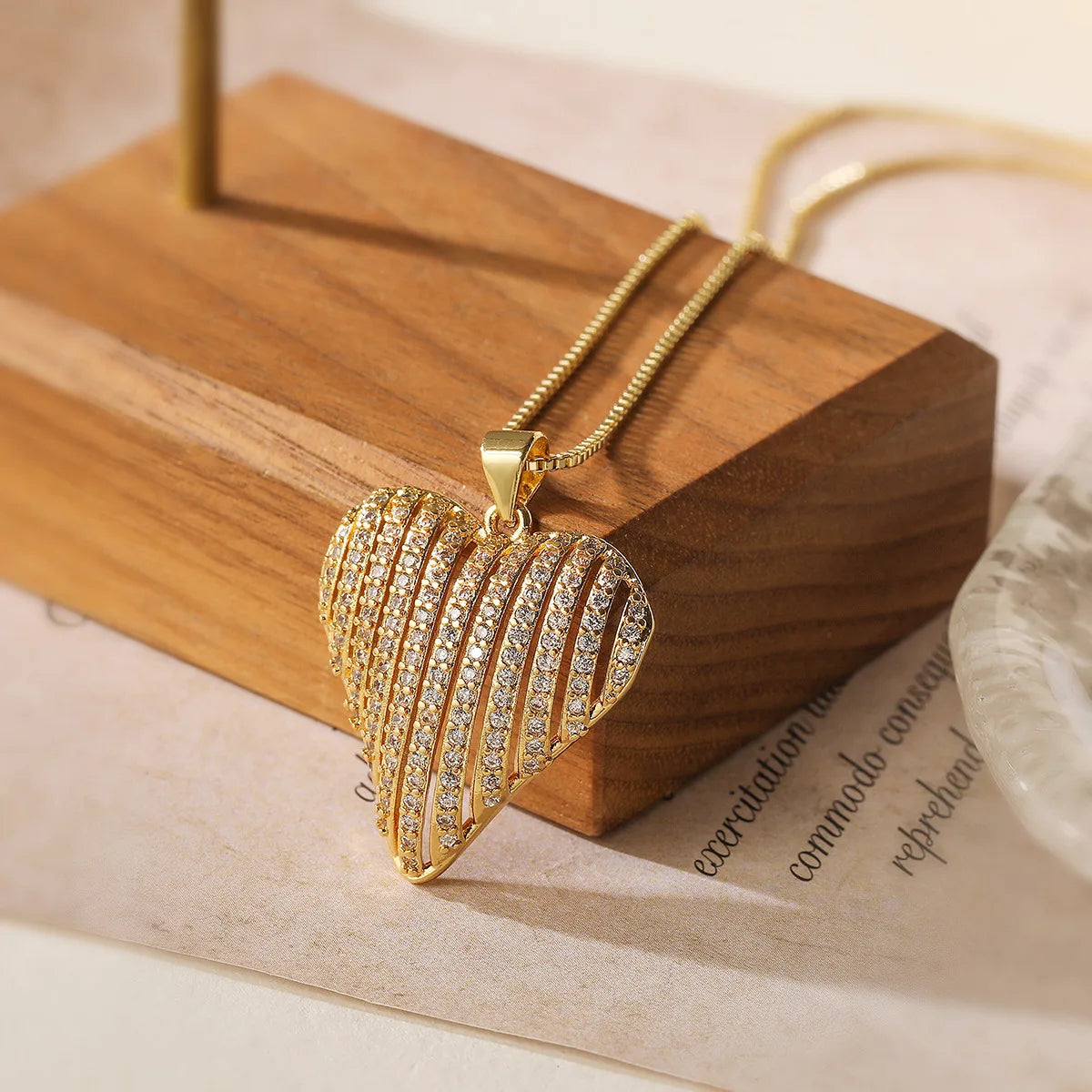 Shimmering Zircon Heart Necklace – Gold Stainless Steel