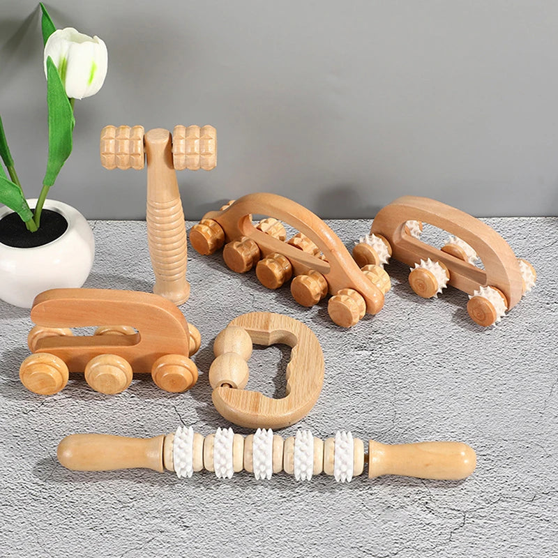 Relax Anywhere – Wooden Massage Roller for Body & Face