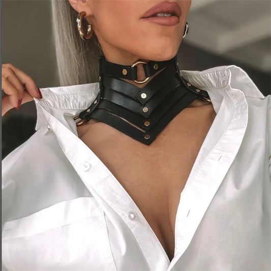 Black Sexy Trendy Rock Gothic Neck Collar Necklaces Jewelry Gothic Leather Belt Rivets Harajuku Punk Choker Necklace for Women Gift