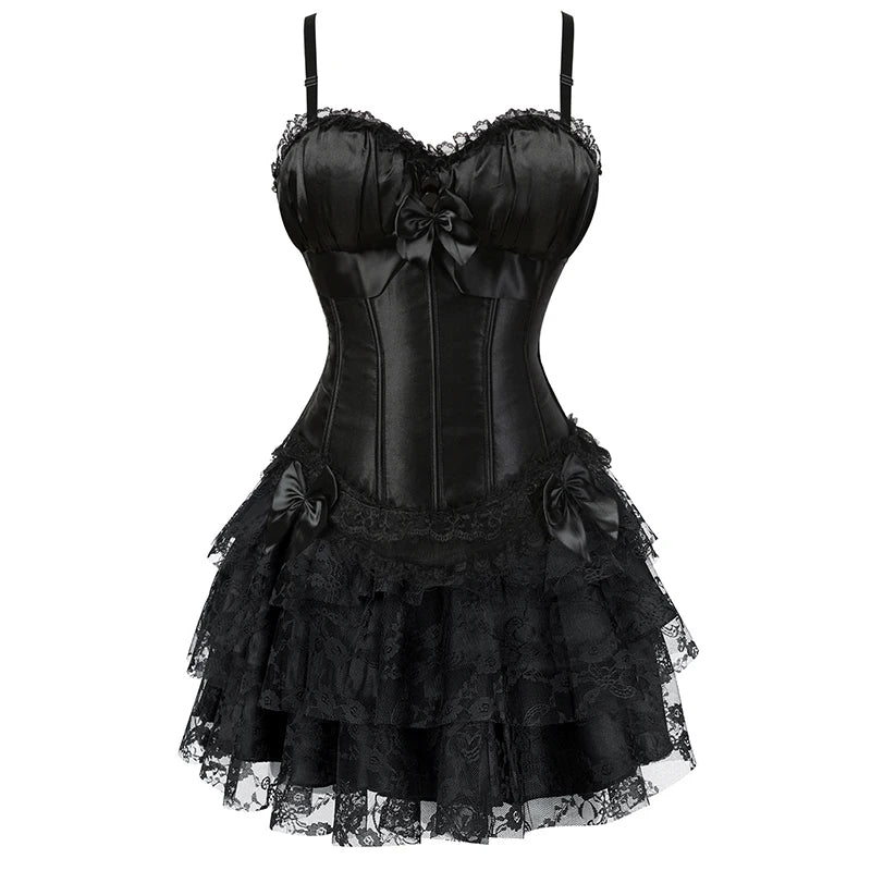 Sexy Red Corset Dress with Straps – Lace-Up Bustier Top & Mini Skirt Set, Showgirl Carnival Party Costume for Women