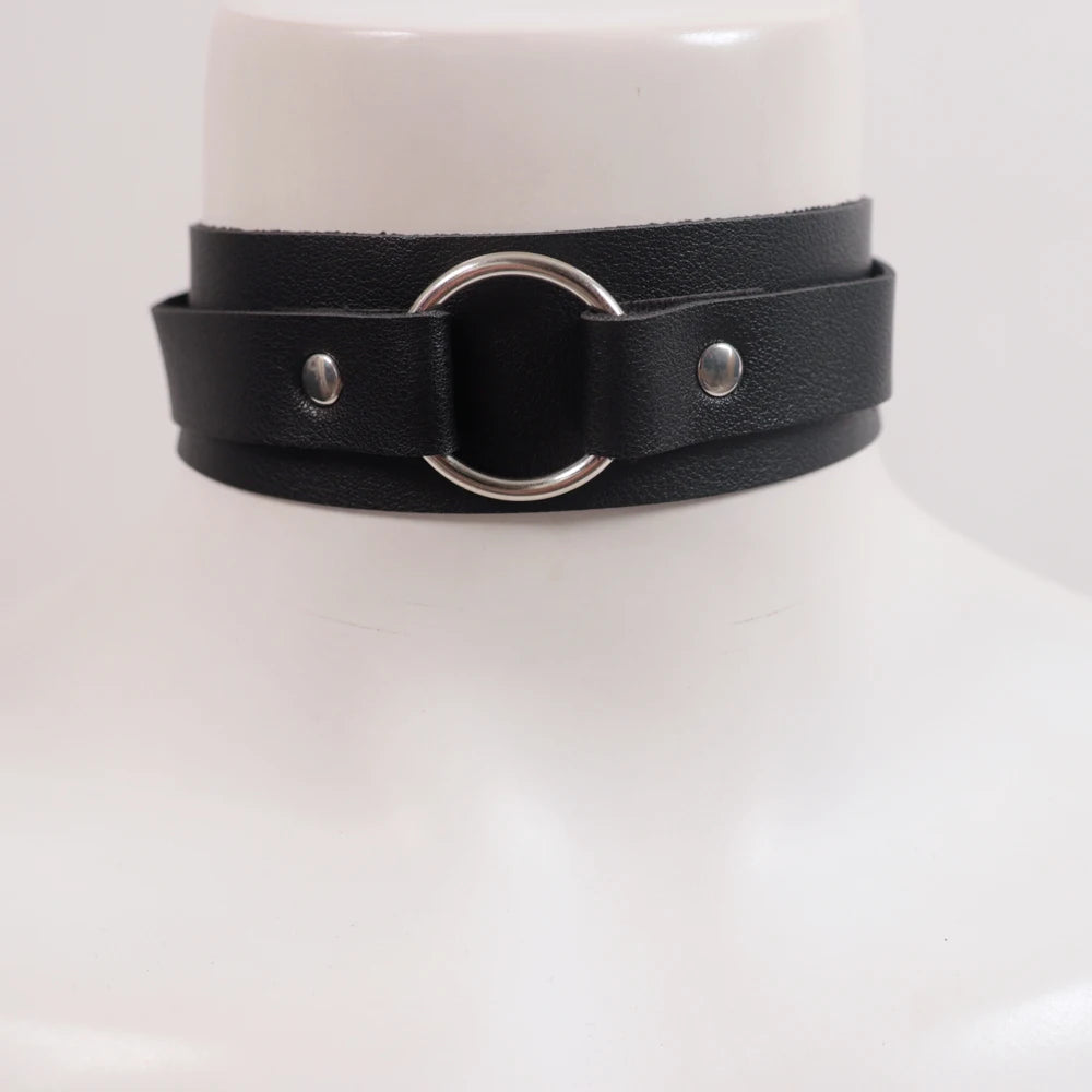 Y2K Fashionable Women Neck Choker Collar PU Leather Belt With Metal Buckle Collar Trendy Clavicle  with Adjustable Suitable For Club Party