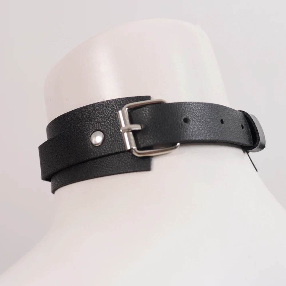 Y2K Fashionable Women Neck Choker Collar PU Leather Belt With Metal Buckle Collar Trendy Clavicle  with Adjustable Suitable For Club Party