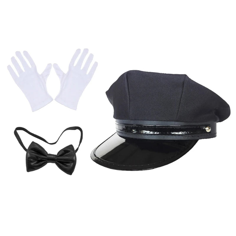 Men’s Chauffeur Costume Kit – Limo Driver Hat, Gloves, Tie & Sunglasses – Cosplay & Theme Party Accessories