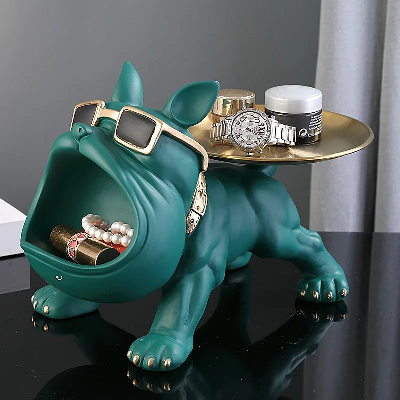 Bulldog Figurine with Storage Box – Resin Dog Statue & Decorative Tray | Home Decor, Puppy Sculpture, Animal Ornament