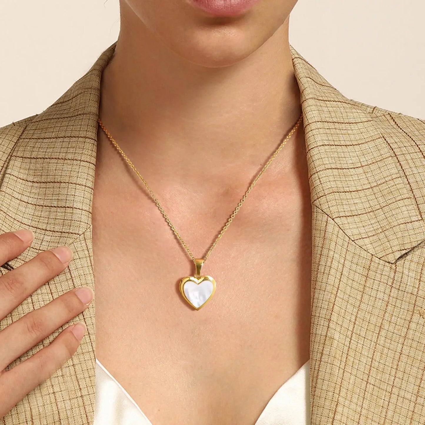 Golden Heart Locket Necklace with Crystal Pearl